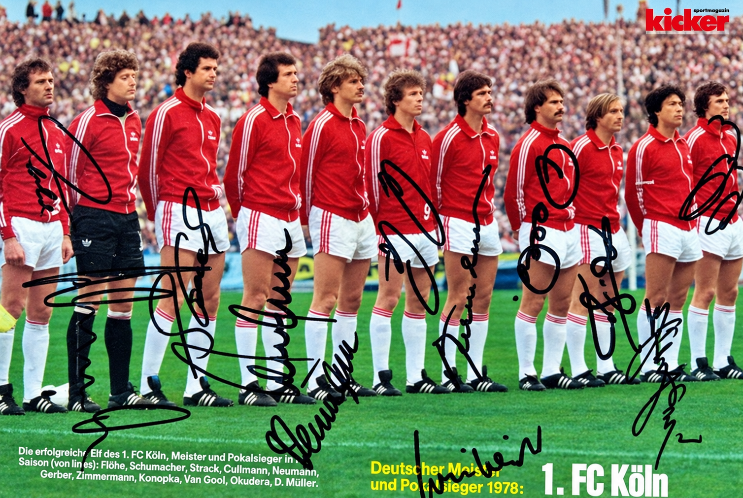 Signiertes Mannschaftsposter des 1. FC Köln, Doublesieger 1978